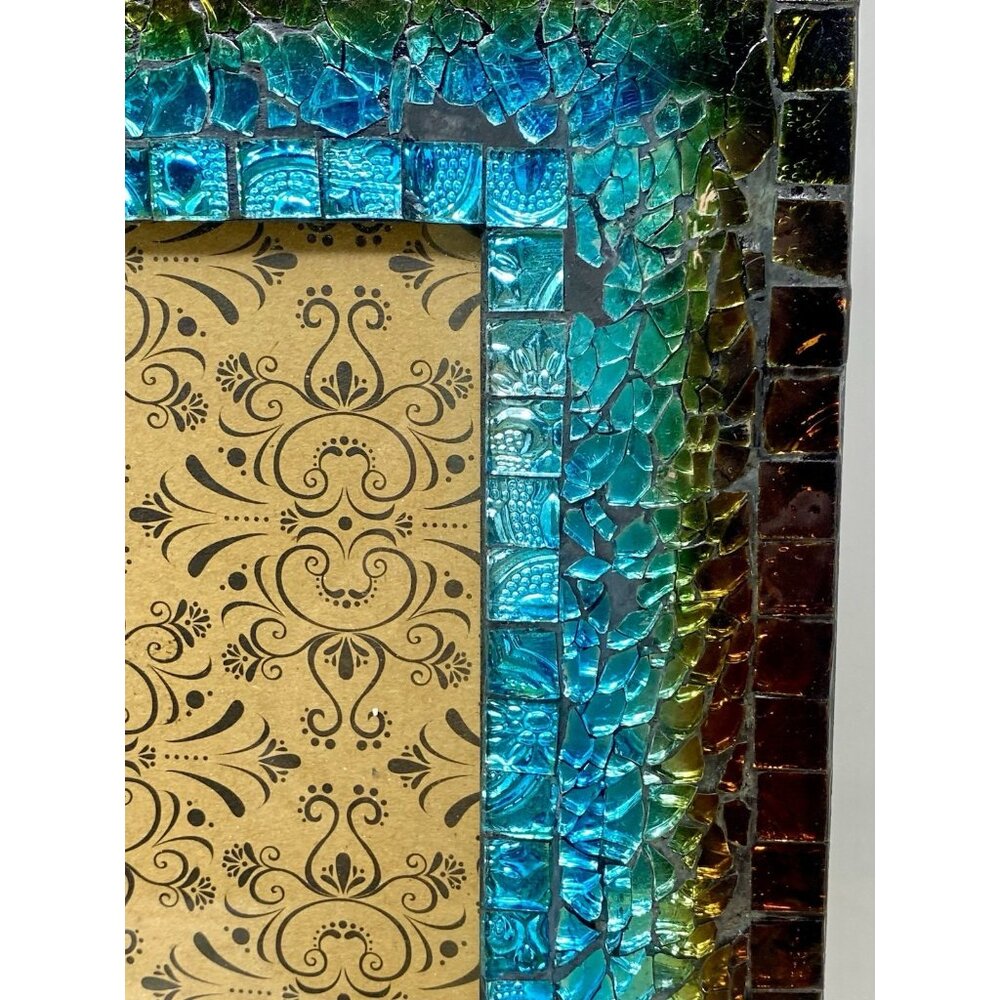Pier 1 Imports Turquoise Mosaic Iridescent Glass Picture Frame For 5x7 Photo - Picture 2 of 16